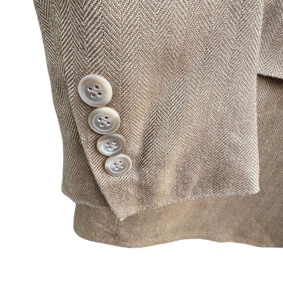 Chaps Ralph Lauren Vintage Mens Tan Herringbone Blazer Silk Classic 2 Button 42R - Picture 7 of 13